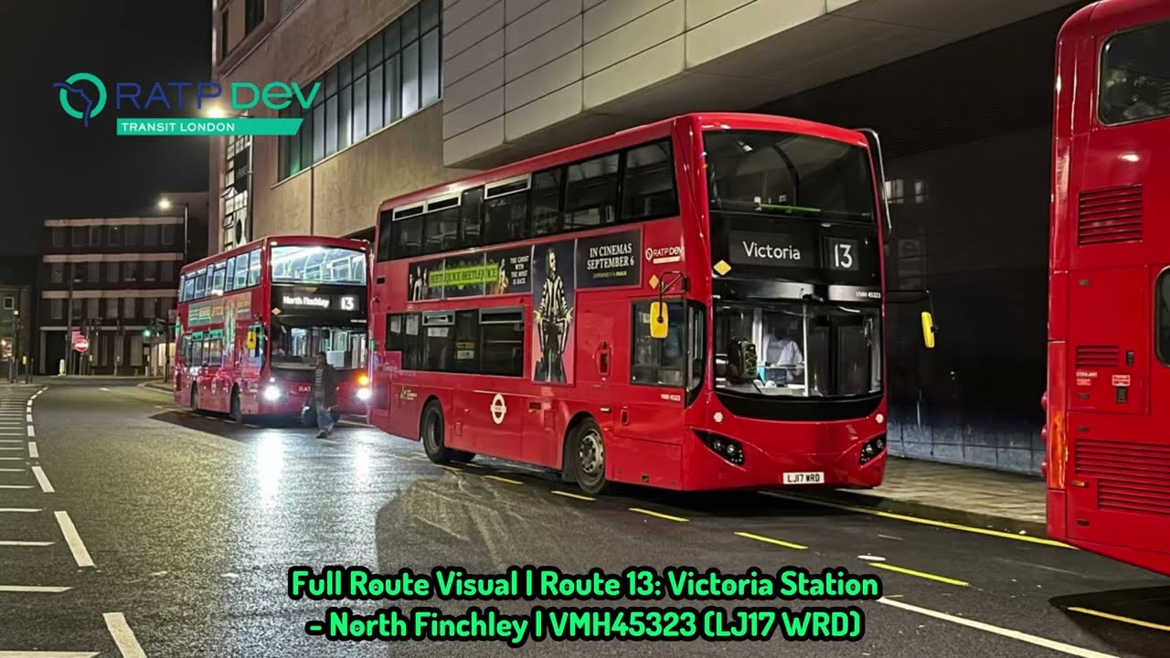 Full Route Visual - Route 13 - Victoria Bus Station to North Finchley - VMH45323 (LJ17 WRD)