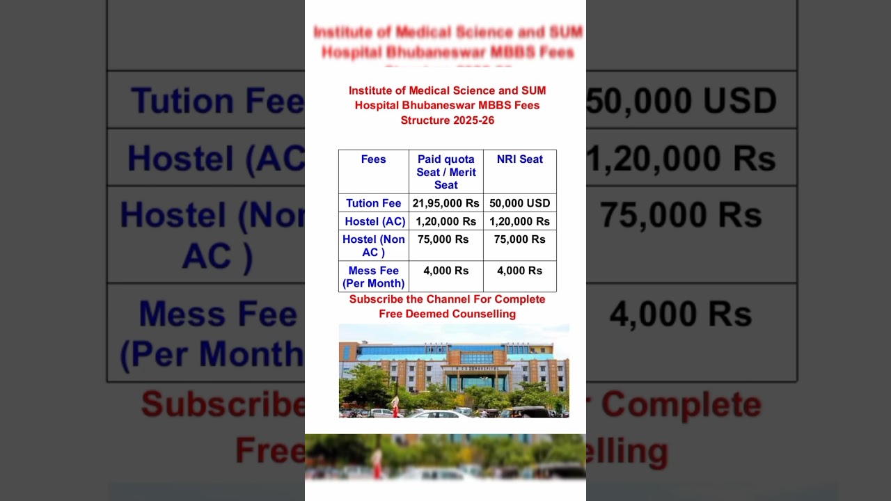 || Institute of Medical Science and SUM Hospital Bhubaneswar MBBS Fees Structure 2025-26 || #mbbs
