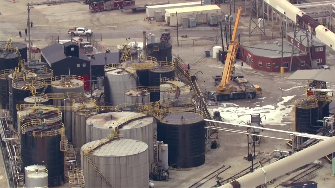 SkyCam9 over the scene of an explosion in Lemont