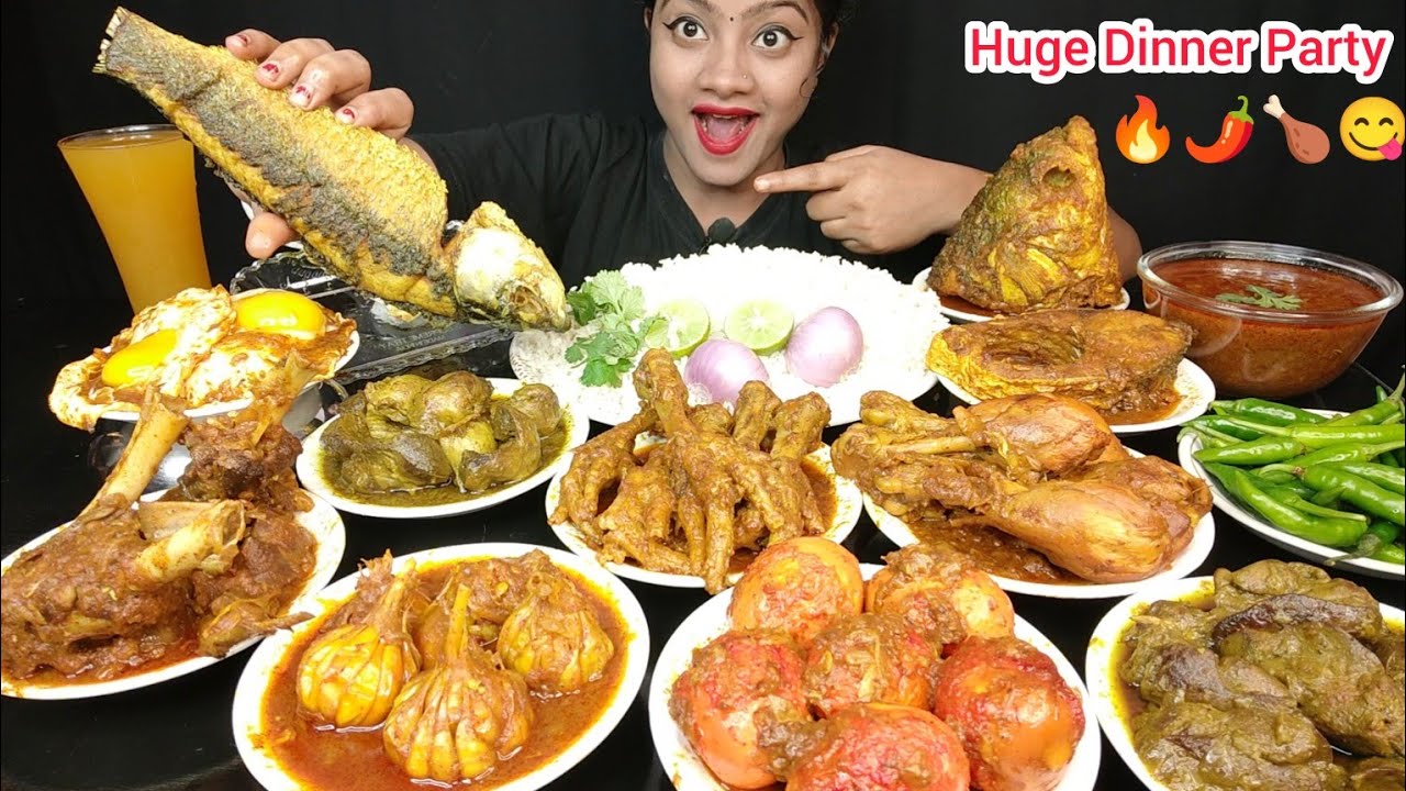 HUGE DINNER 😱 MUTTON CURRY, CHICKEN LIVER CURRY, FISH CURRY, EGG CURRY,FEET CURRY, WHOLE FISH CURRY