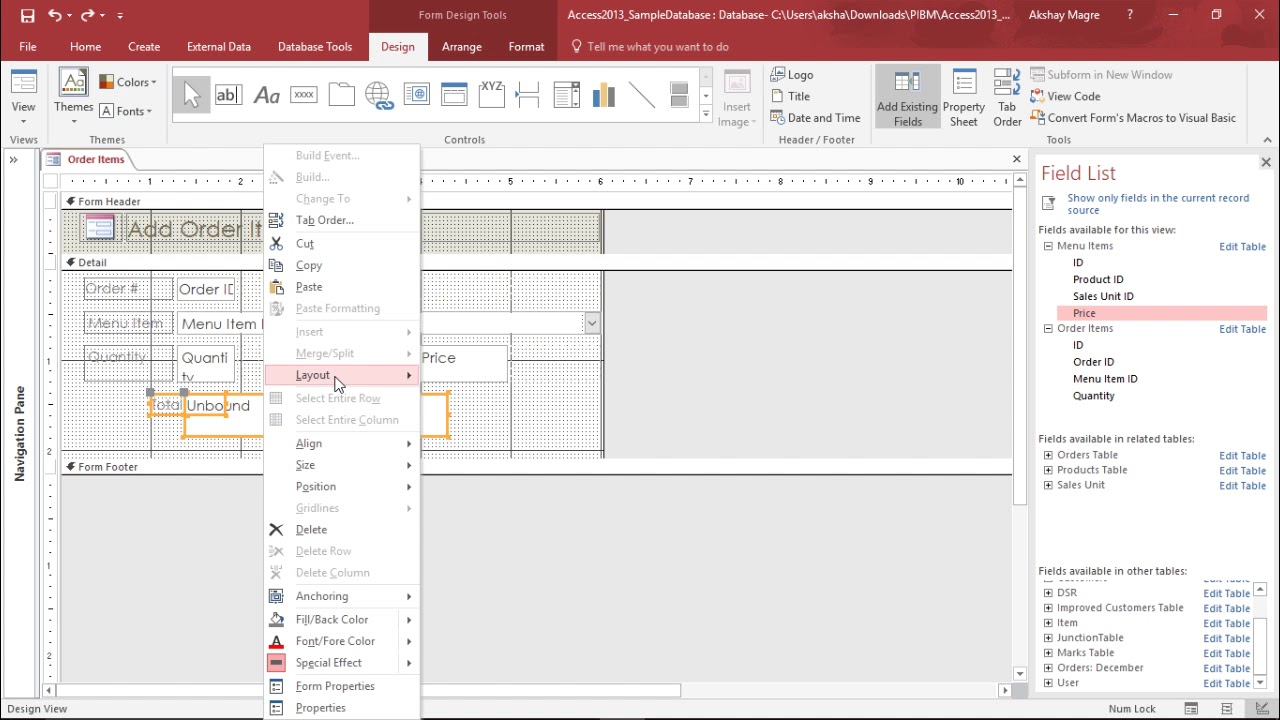 MS Access 2016 - Add Controls to Forms