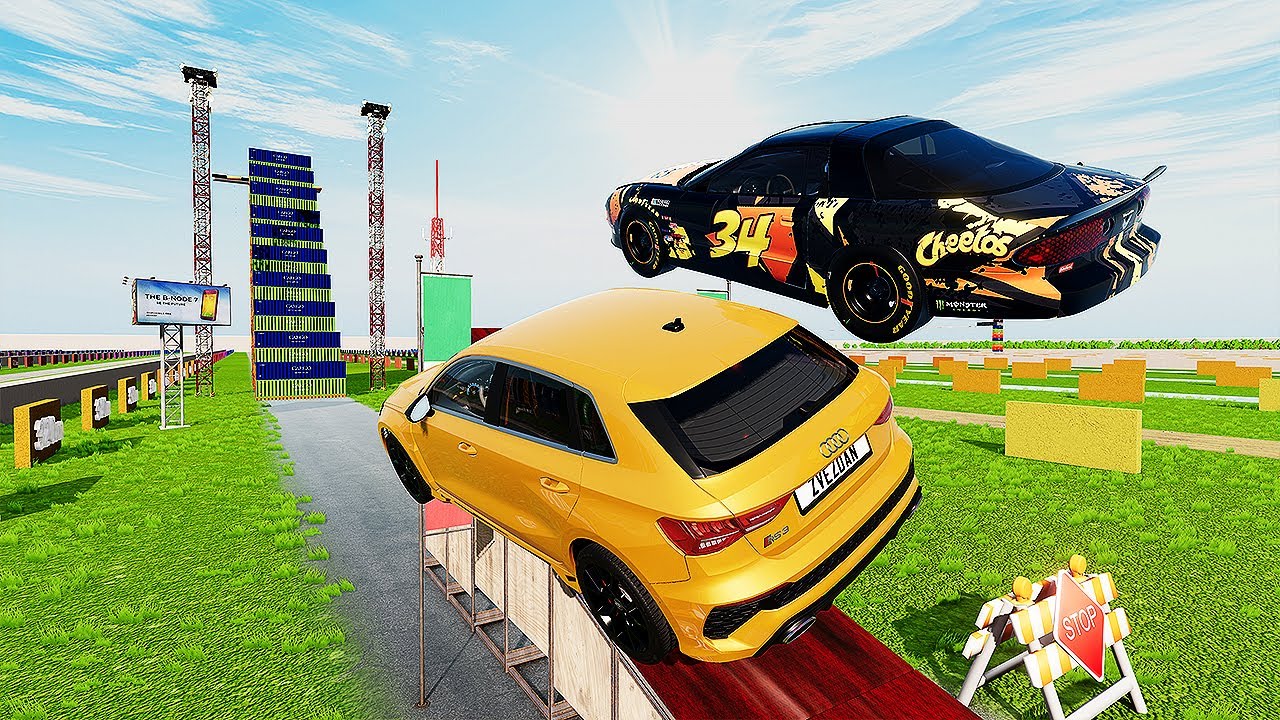 Cars Vs Mega High Container  Jump Test #5 - Speed Car Crash - BeamNG Drive