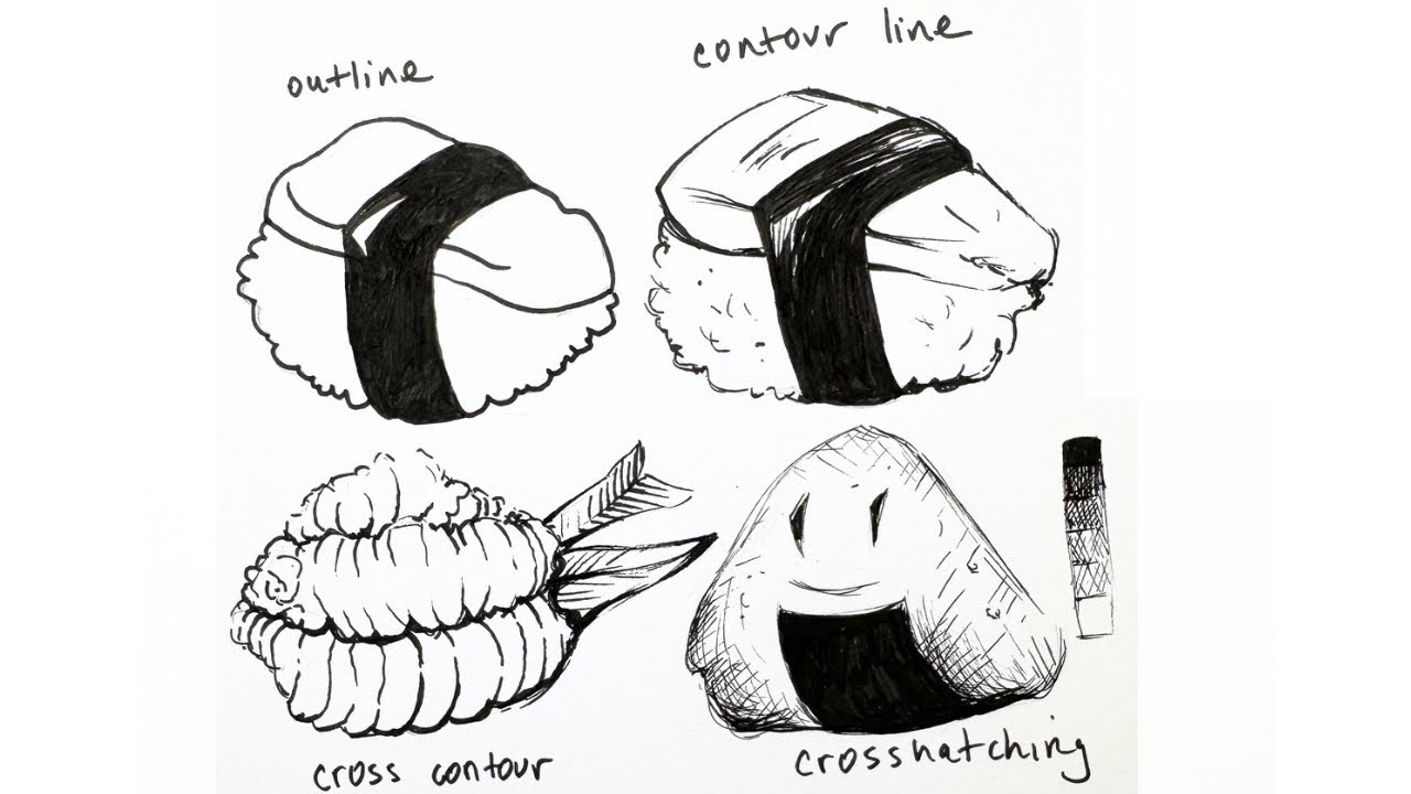 The Ultimate 4-Step Method to Draw Sushi and Onigiri: Crosshatching in Pen & Ink