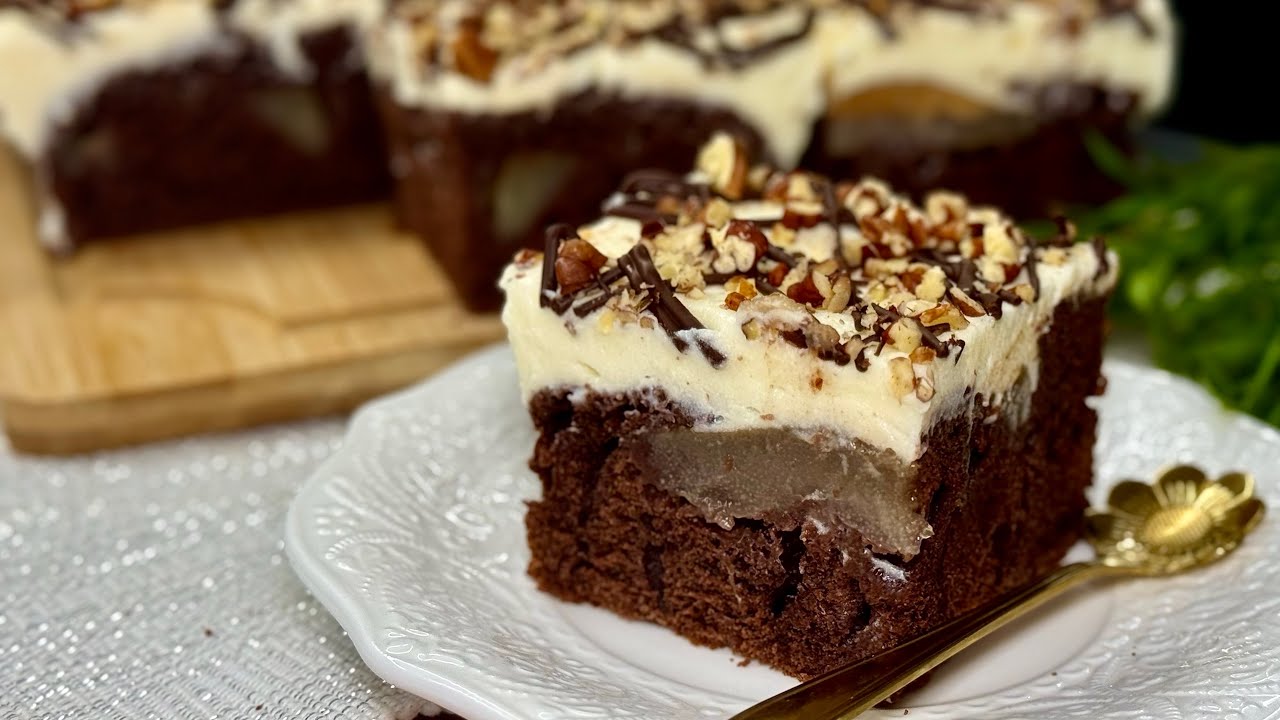 Zrób raz i zakochasz się! 🍫 Puszyste ciasto z gruszkami i lekkim kremem🔥🔥