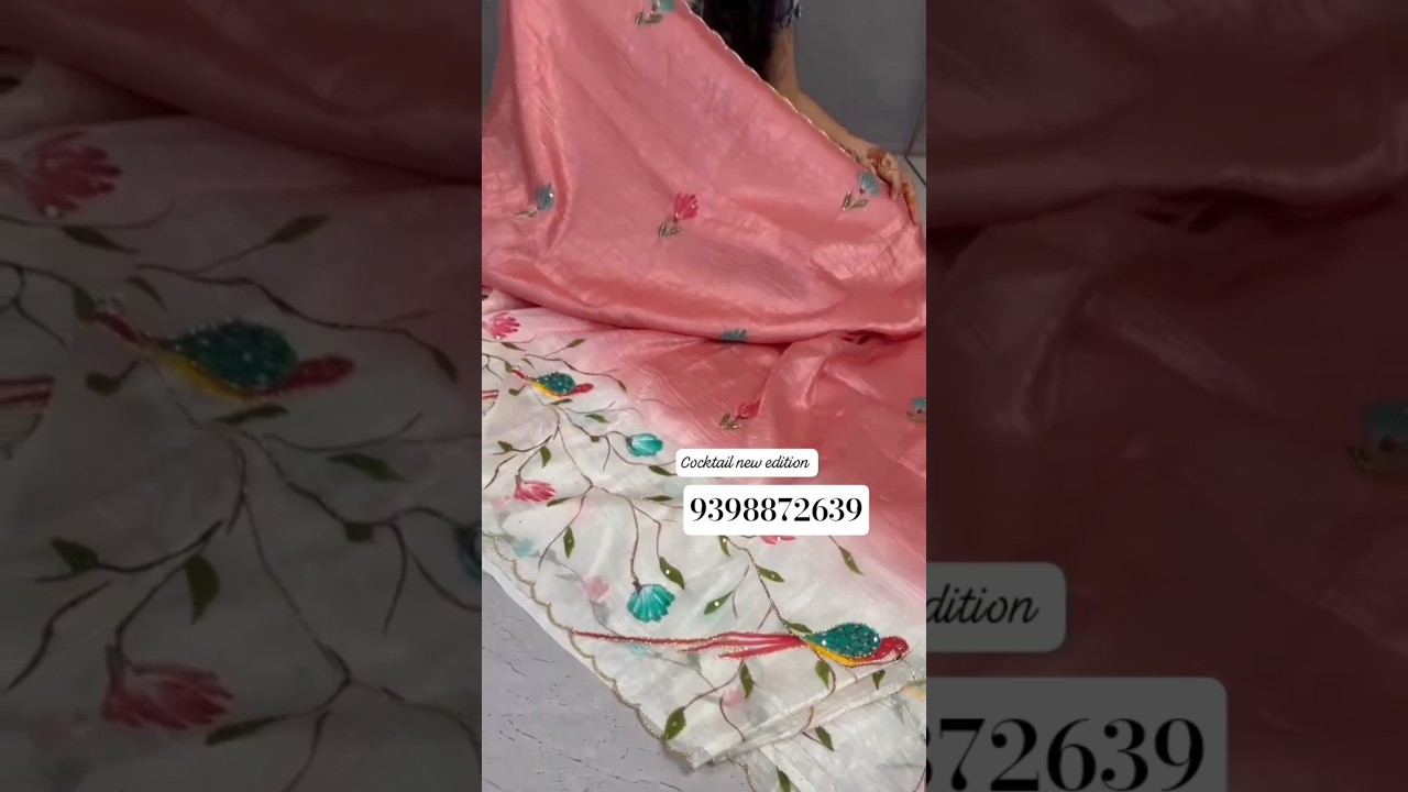 Premium quality crushing designer sarees with handbrush paint along kardana cutwork borders/Mahilas