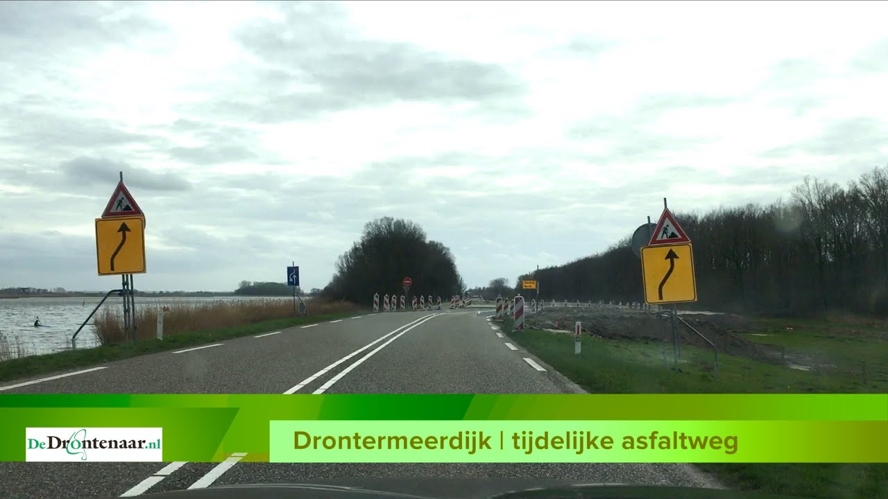 Tijdelijke asfaltweg langs de Drontermeerdijk tussen Kampen en Elburg