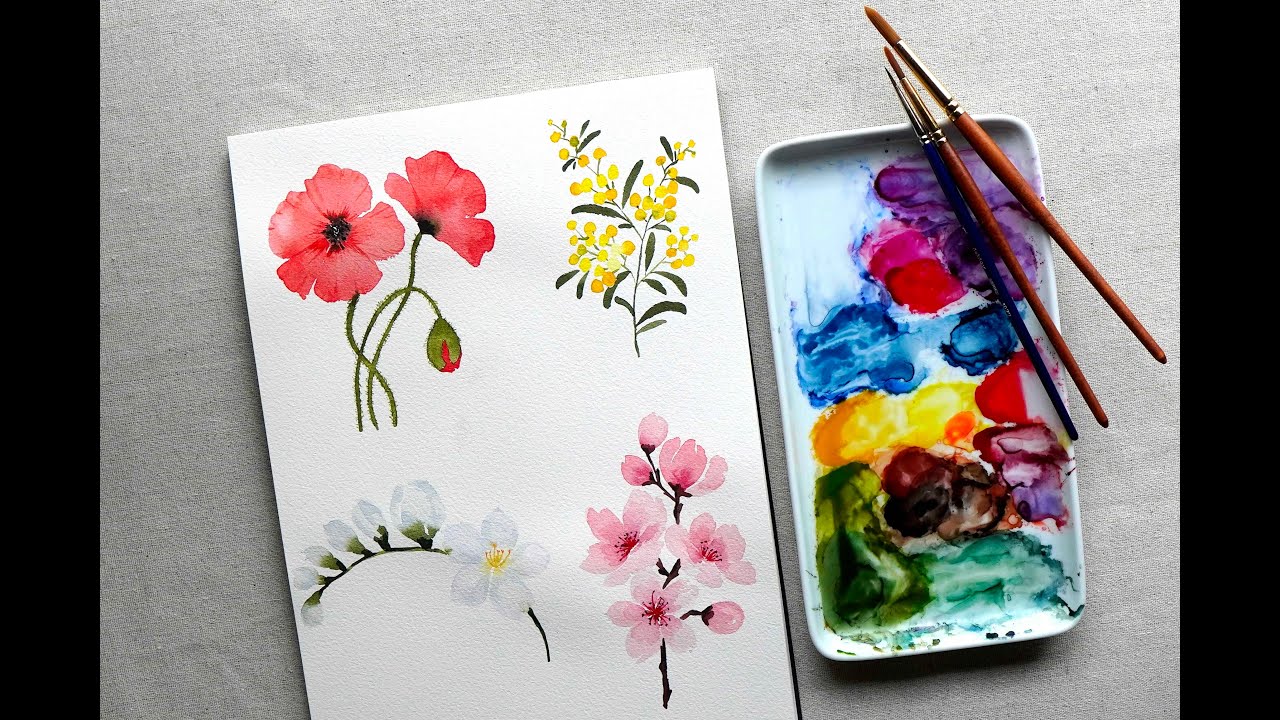 Watercolor painting for beginners - Easy flowers