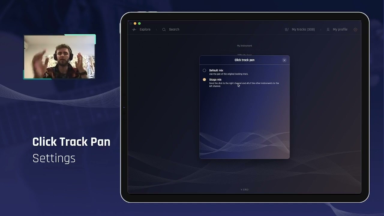 Jamzone App: Settings - Click Track Pan (tutorial)