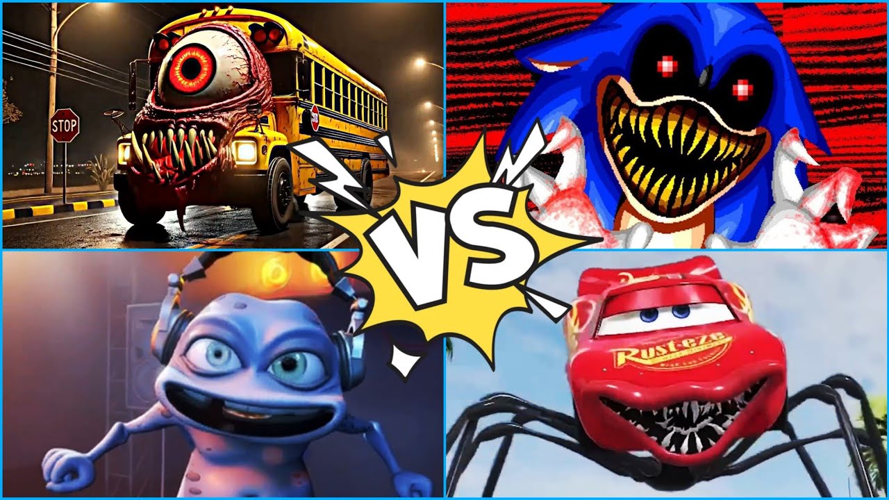 Sonic EXE 🆚  McQueen🆚 Crazy Frog 🆚  Giant Monster Bus   coffin dance #part12