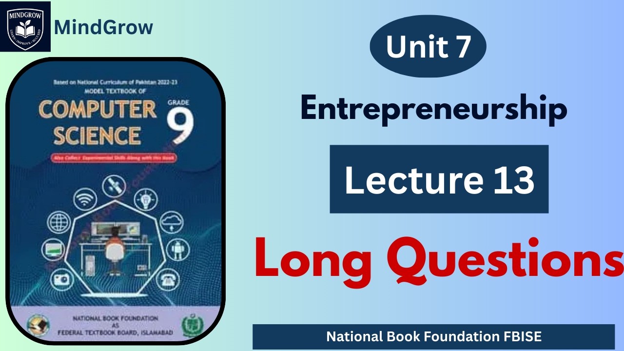 Unit 7 Entrepreneurship | Exercise Long Questions | Class 9th Computer  FBISE | Easy & Exam Oriented