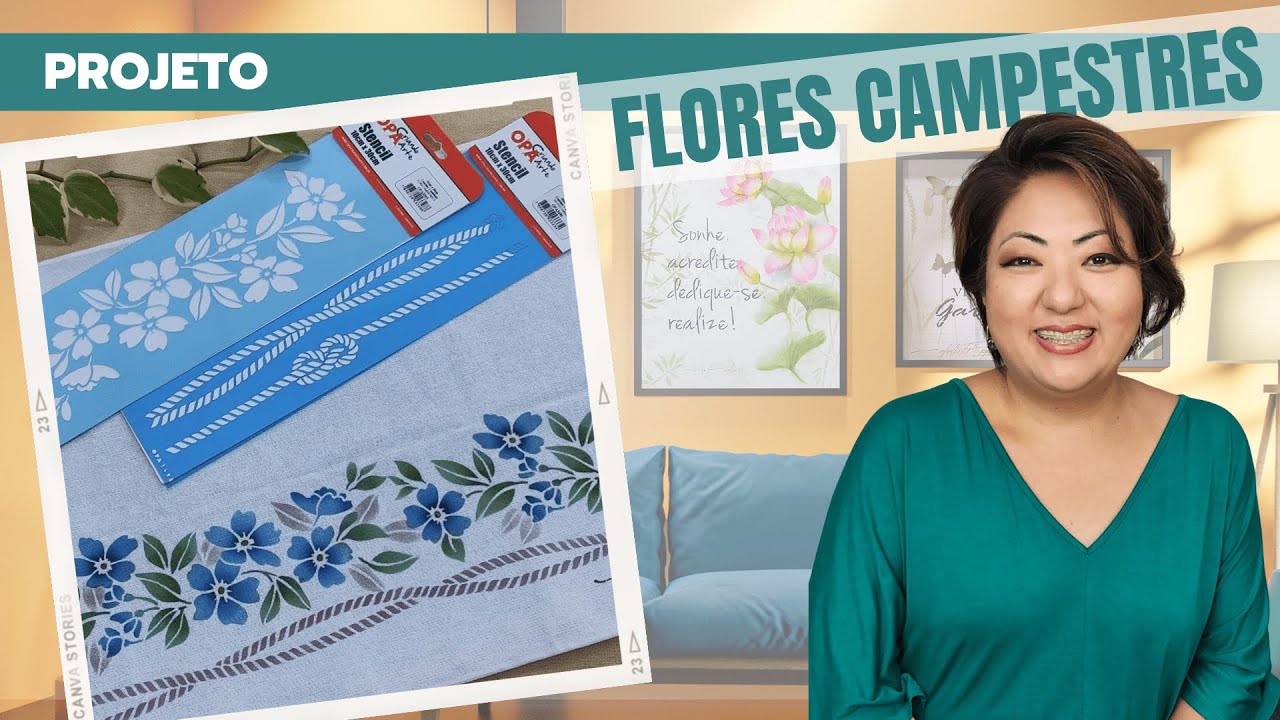 Pintura com o est&ecirc;ncil OPA sobre Pano de copa  | Tema Flores Campestres | por Mayumi Takushi