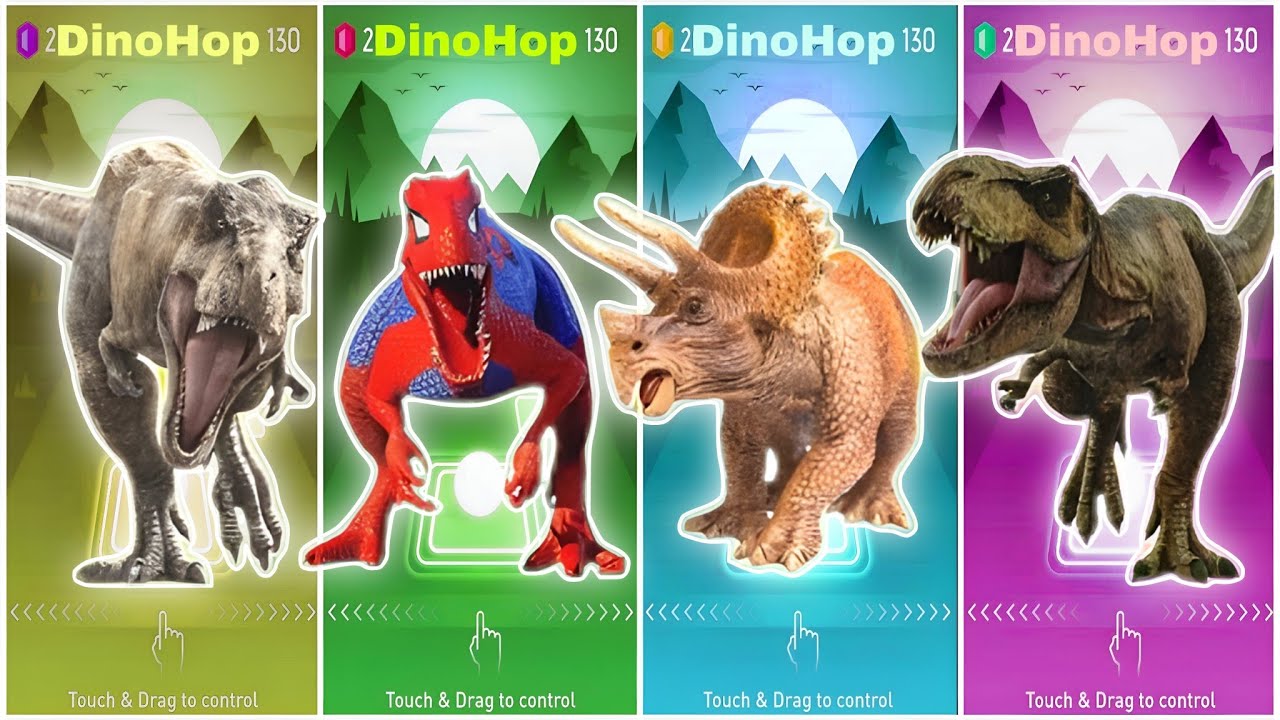 Jurassic World Tyrex🆚IndomusRex🆚Triceratops🆚Tyrannosaurus || Coffin Dance Song Tiles Hop EDM Rush