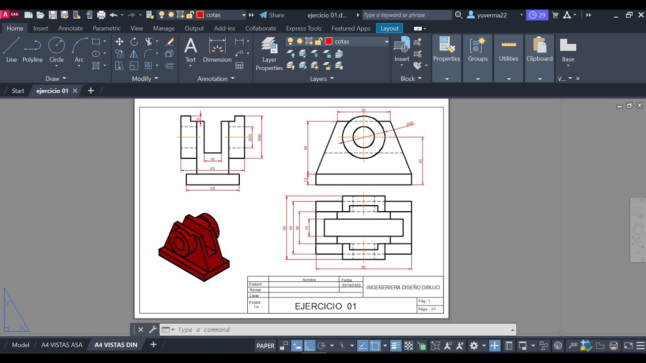 ✅Cómo crear Vistas y Secciones en AutoCAD lSO y DIN, acotar y mandar a pdf o imprimir Full