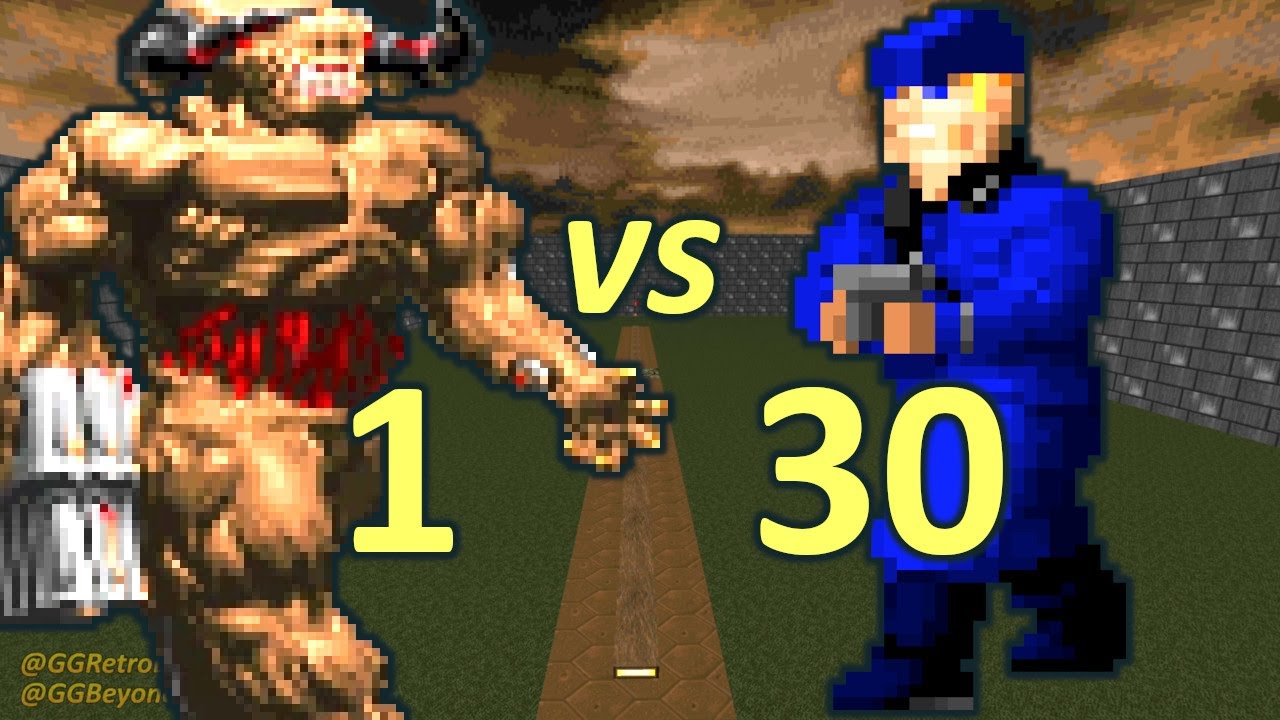 Cyberdemon vs 30 Wolfenstein SS - Monster Infighting - Doom II Retro Battles