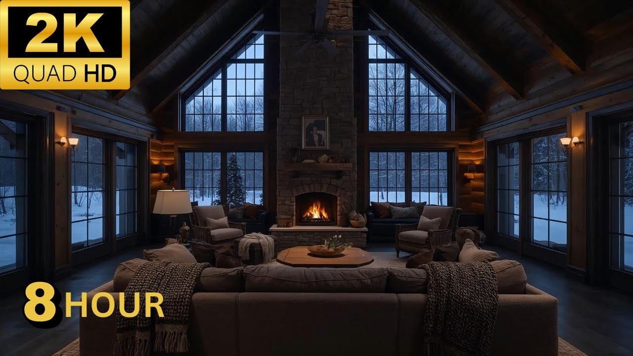 Elegant Fireplace Hall in a Mountain Cabin for Deep Sleep 🔥❄️