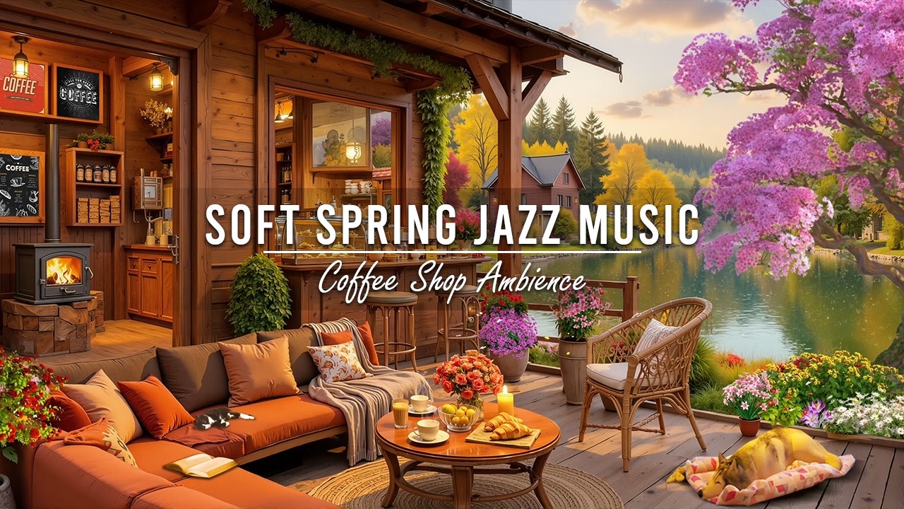 Jazz Relaxing Music for Stress Relief ☕Spring Lakeside Porch Ambience & Soft Jazz Instrumental Music