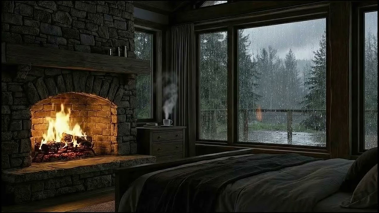 Rainy Night in a Forest Cabin  Relaxing Jazz Music