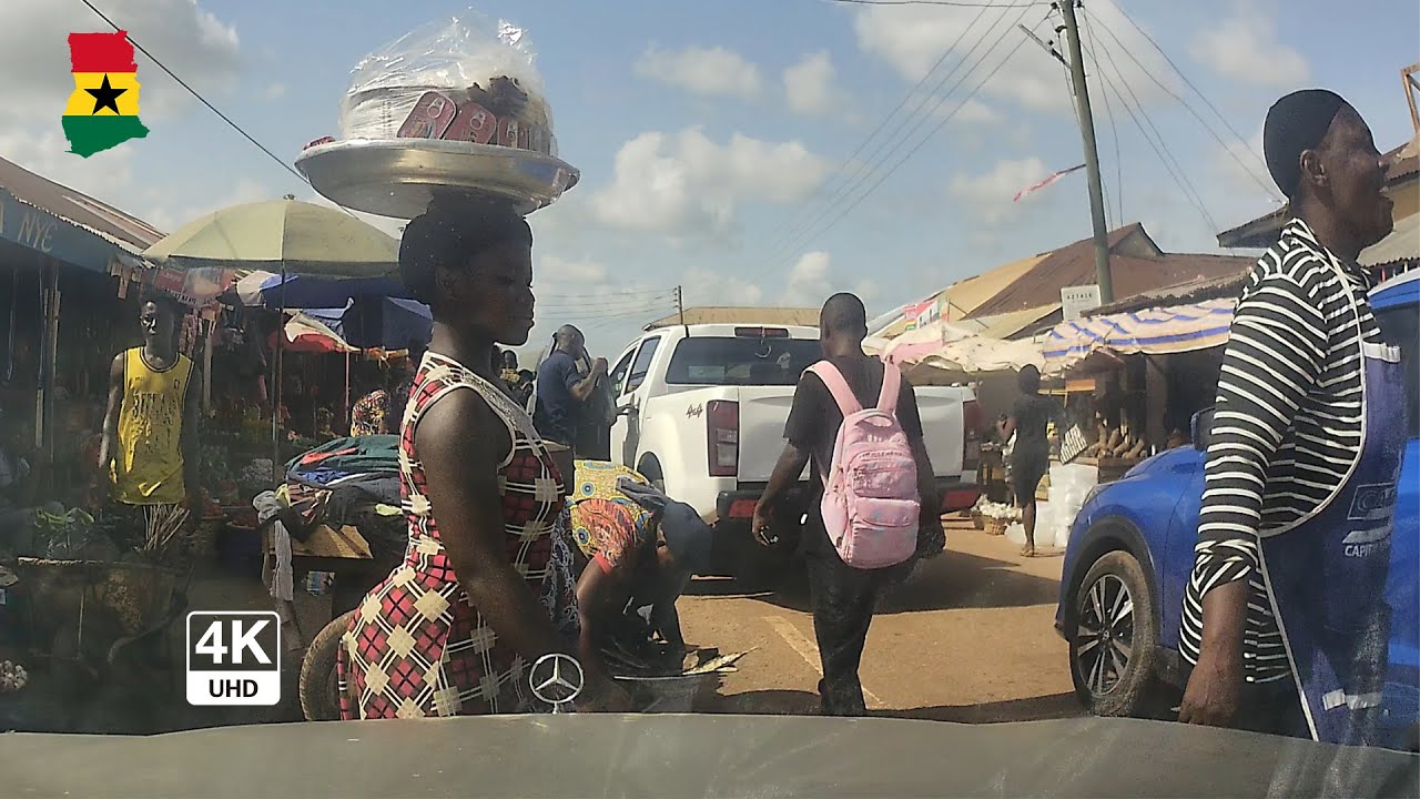 Sunyani Day Drive E27 at the Market in the Bono Region of Ghana 4K