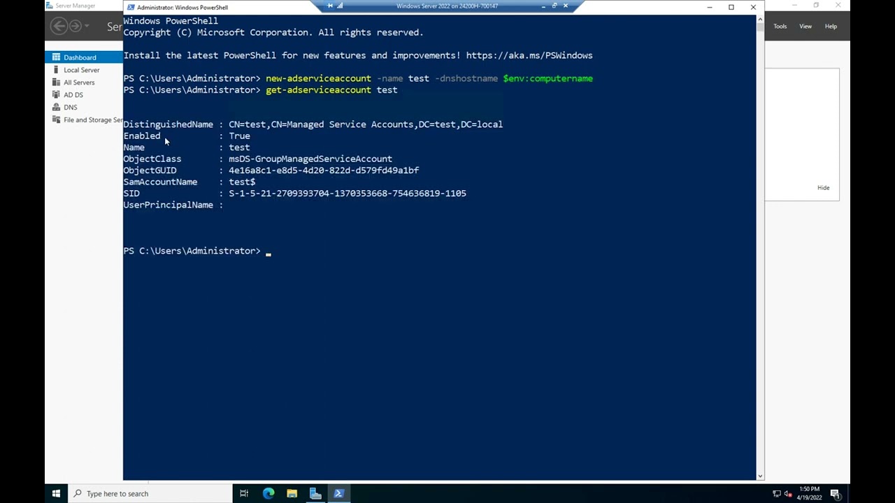 Creating a managed service account