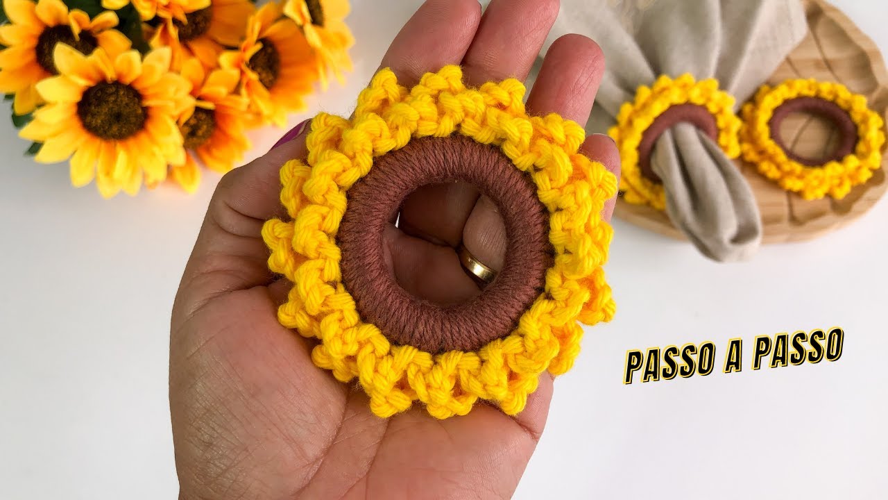 Porta Guardanapos de crochê Girassol (Napkin Ring) - Jogo Americano de Crochê / Crochet tutorial
