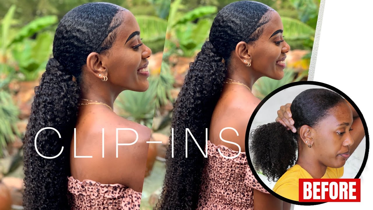 LONG SLEEK CURLY PONYTAIL USING NATURAL HAIR CLIP-INS | Easy Blend Technique