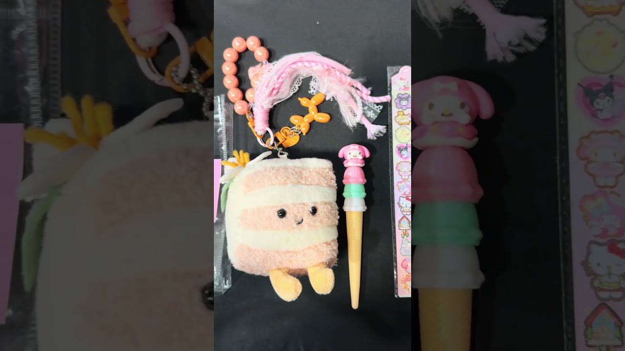 $28 💗 Kawaii gift set ✨• Curated bag charm / keychain 🎀• Sanrio laser sticker set ✨🐱• Sanrio pen