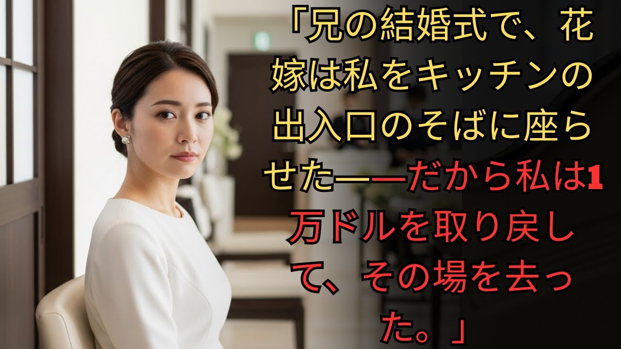 兄の結婚式で、花嫁は私をキッチンの出入口のそばに座らせた――だから私は1万ドルを取り戻して、その場を去った。