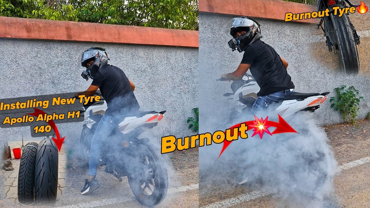Installing Apollo Alpha H1 140/70/ZR17 // Crazy Burnout 🔥// NS160 Tyre Upgrade 🥰
