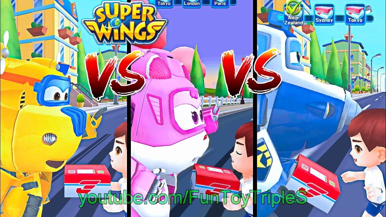 Super Wings : Jett Run - 3 Players #5 Dizzy vs Doonie vs Paul - New Zealand, Tokyo, Sydney