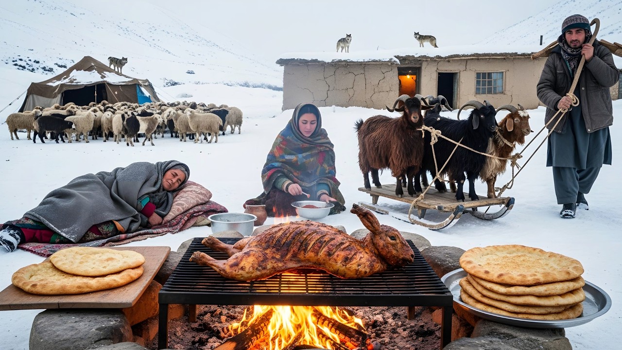 Afghanistan Winter Hunt | Giant Rabbit Grilled + Fresh Bread to Stay Alive