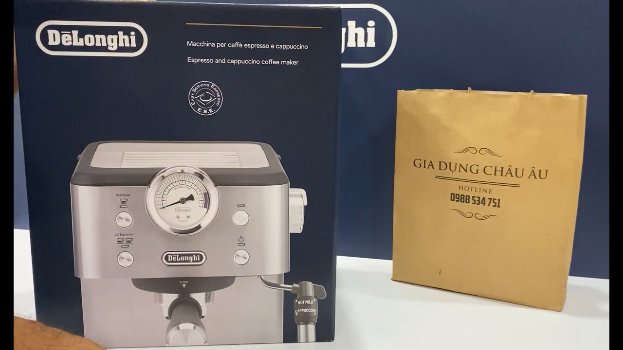 Đập hộp máy pha cà phê Delonghi Em450.M giá 3.950k & những lưu ý khi dùng, Đặt hàng 0988.534.751