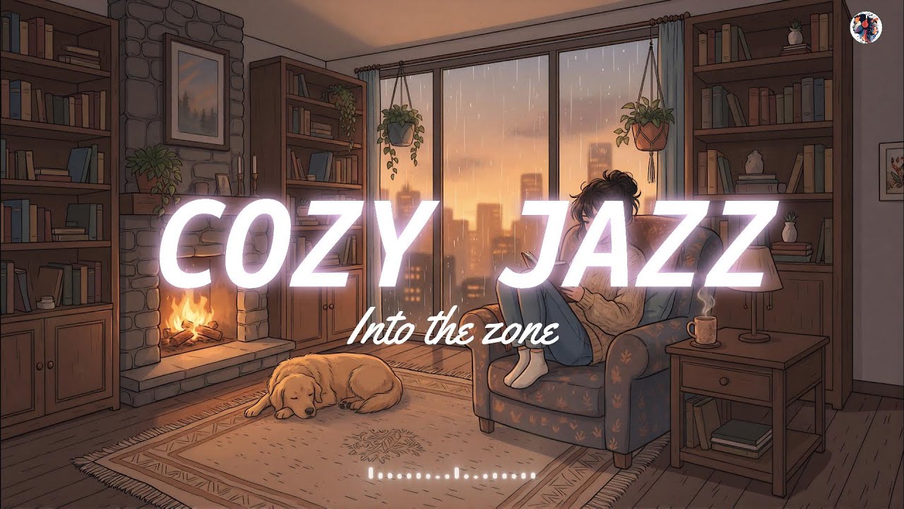 Cozy Jazz & Lofi Hip Hop 🌇 Sunset Rain & Fireplace | Relaxing Reading Music
