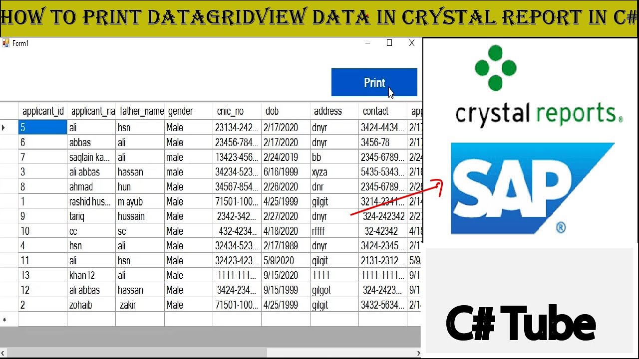 How to print datagridview data in crystal report in c#