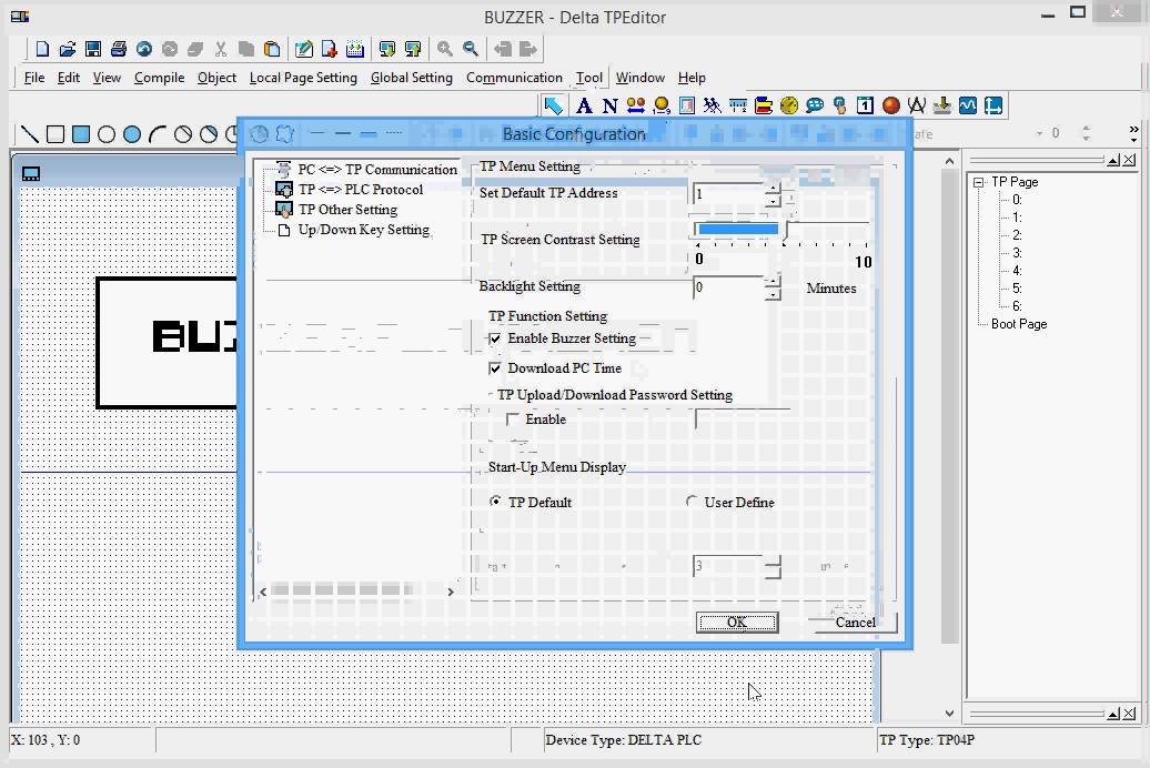 Aktivera Buzzer i TP-panel mha TPEditor