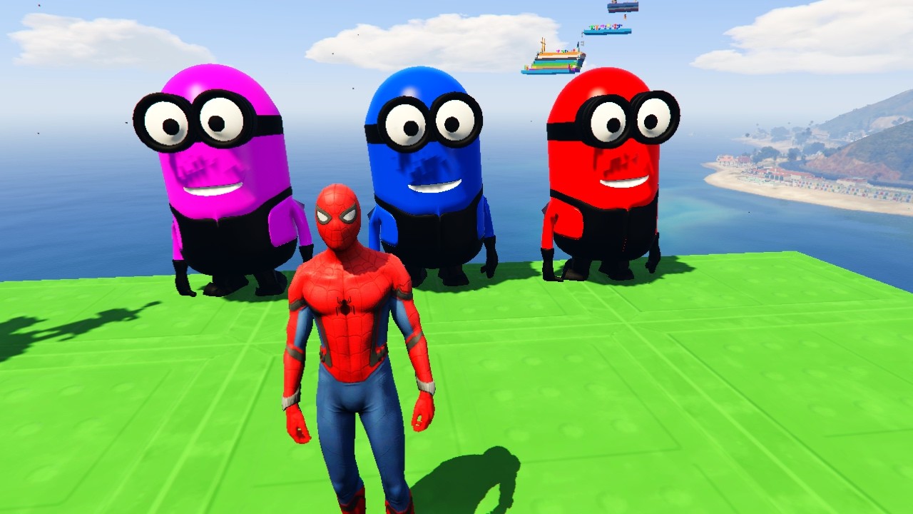 RED SPIDERMAN VS RED MINION VS GREEN MINION Euphoria Physics & Funny Fails | GTA 5 Epic Ragdolls 39