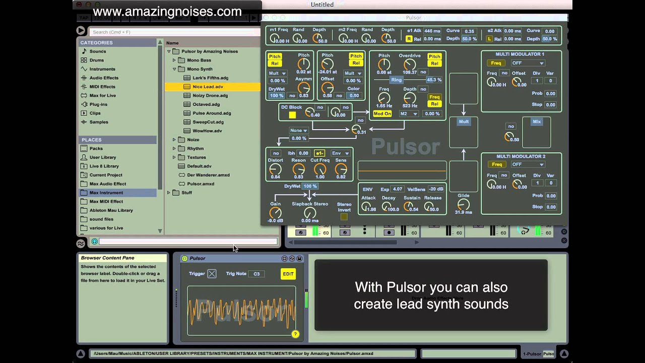 Pulsor, the Strange Synth: a Max for Live Instrument