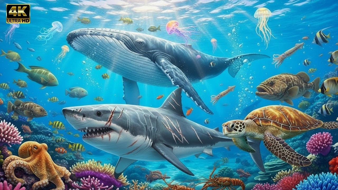 Ocean Wildlife 4K 🌊| Nature Animals Under The Ocean - Soft Piano Relaxationc #russia​ #usa​