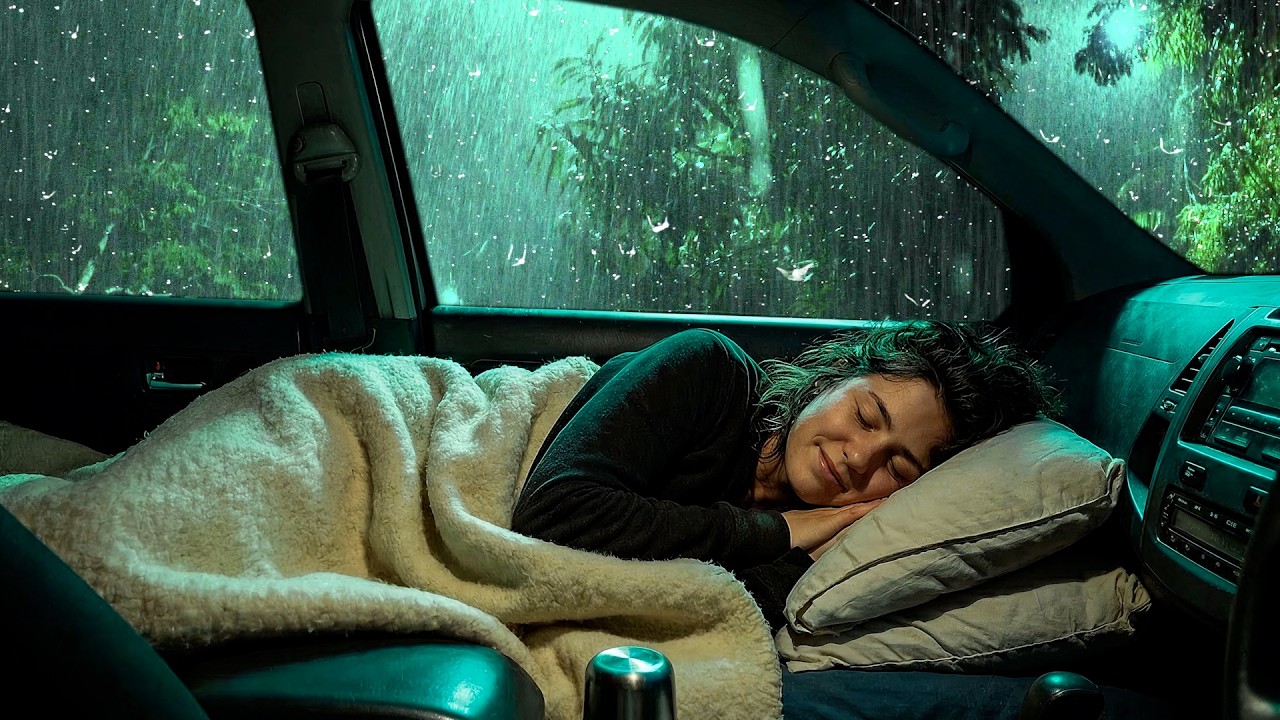 Relieve Stress to Sleep Soundly with the Sound of Heavy Rain & Thunder Growled on Cozy Car at Night