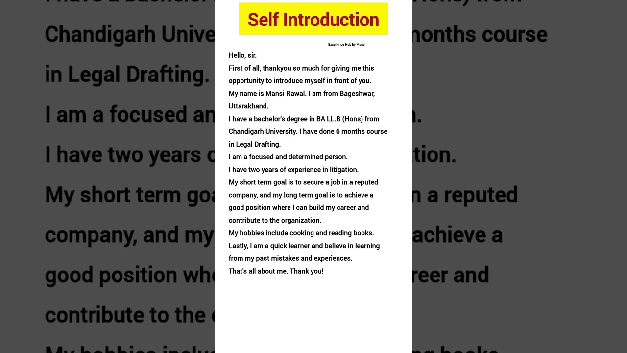 Self Introduction in English || How to introduce yourself in english #interview #shorts #trending