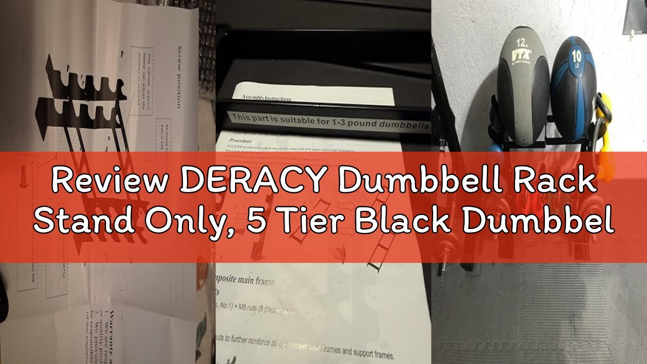 Review DERACY Dumbbell Rack Stand Only, 5 Tier Black Dumbbell Stand for Home Gym, Heavy Duty Steel W