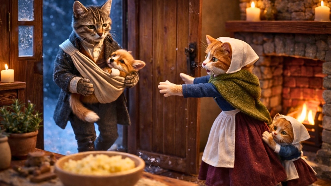 Cat Family Winter Life in the 1800s ❄️ | Nursing a Little Fox Cub 🥣