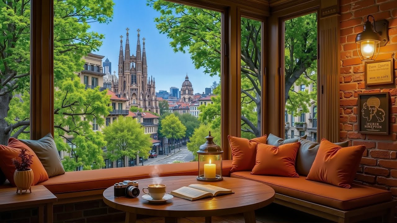 Fresh Spring Coffee Ambience 🌼 Smooth Jazz Piano Music for Study, Work & Relax
