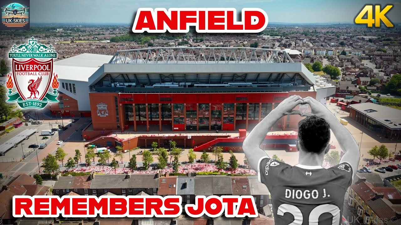 Diogo Jota Memorial at Anfield | 4K Drone Tribute to Liverpool’s Number 20