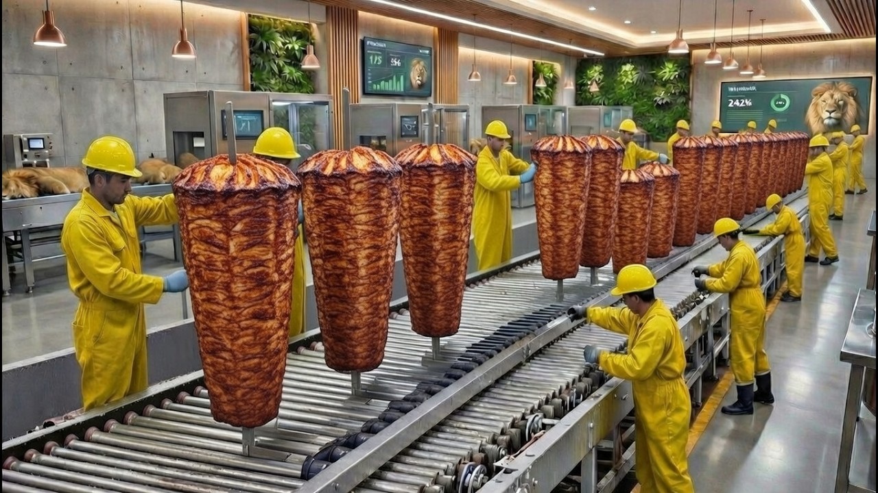 Turkish Shawarma Cooking Process in a Factory | Large-Scale Production