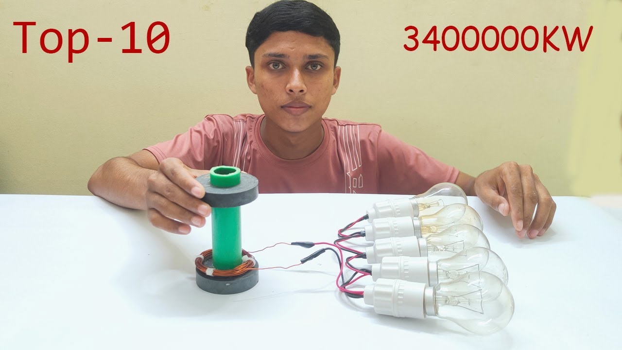 Top 10 Free electricity energy 3400000KW 220v magnetic generator with light bulb at home