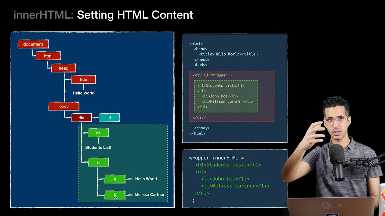 #5 Get and Set HTML Content by using innerHTML & Security Manipulation  - JavaScript DOM Darija