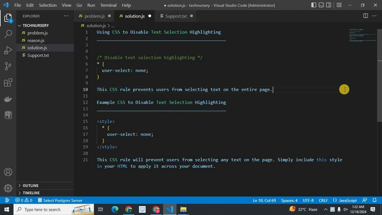 Disable Text Selection Highlighting with CSS: Example and Implementation