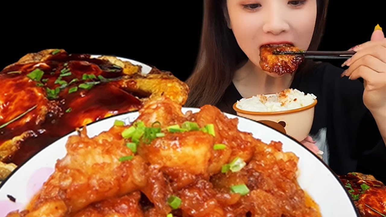 EATING CHINES FOOD | Home Cooked Meal - Sweet and sour eggplant with rice