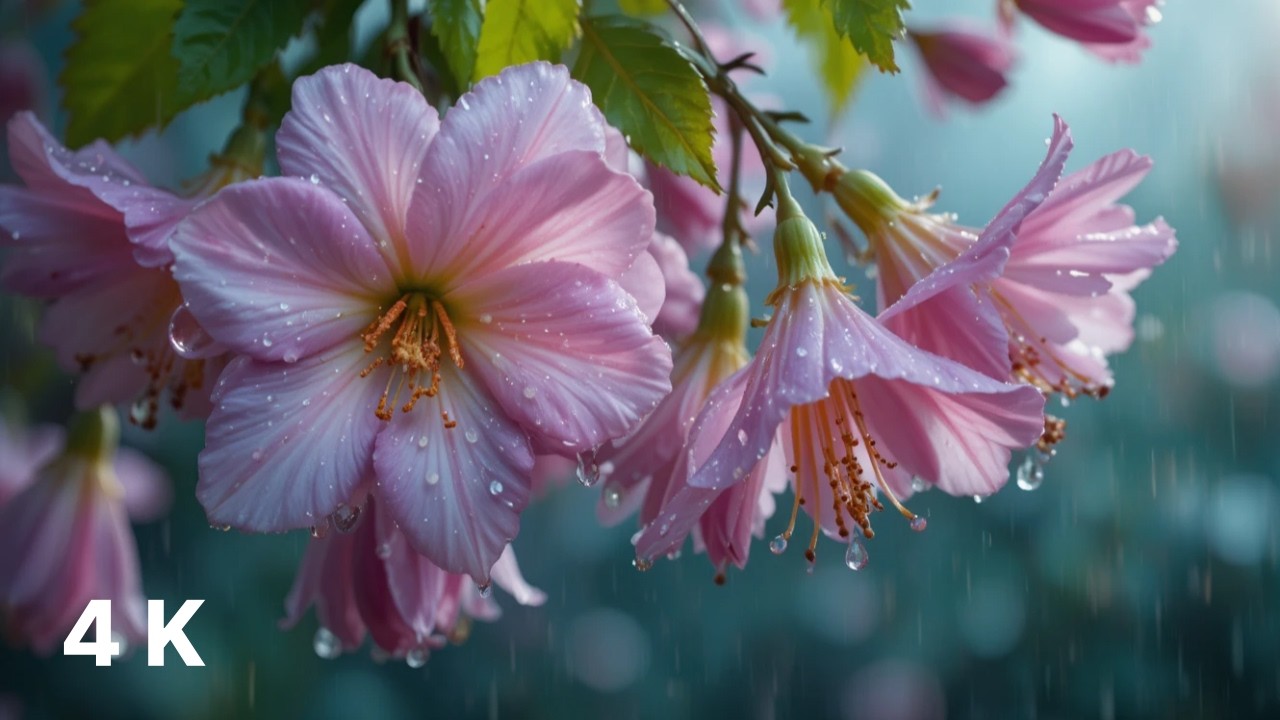 Soothing Rain on Delicate Blossoms | Calm Night Relaxation
