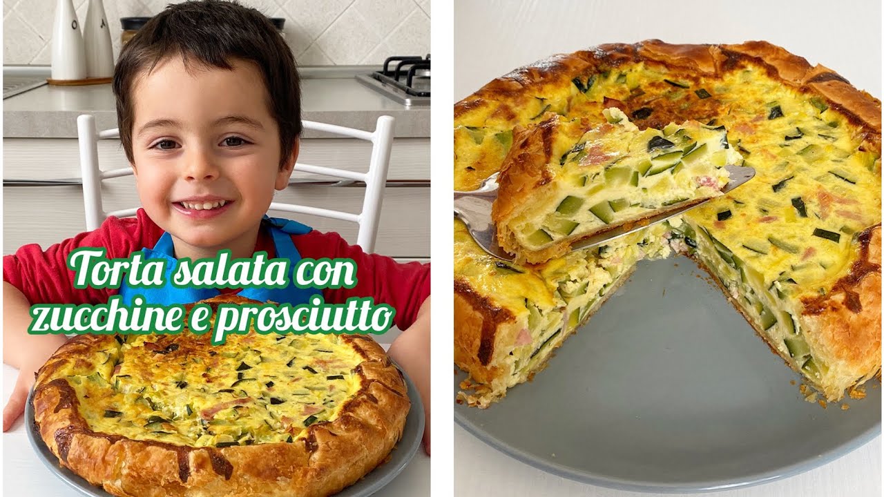 Torta salata con pasta sfoglia, zucchine e prosciutto cotto